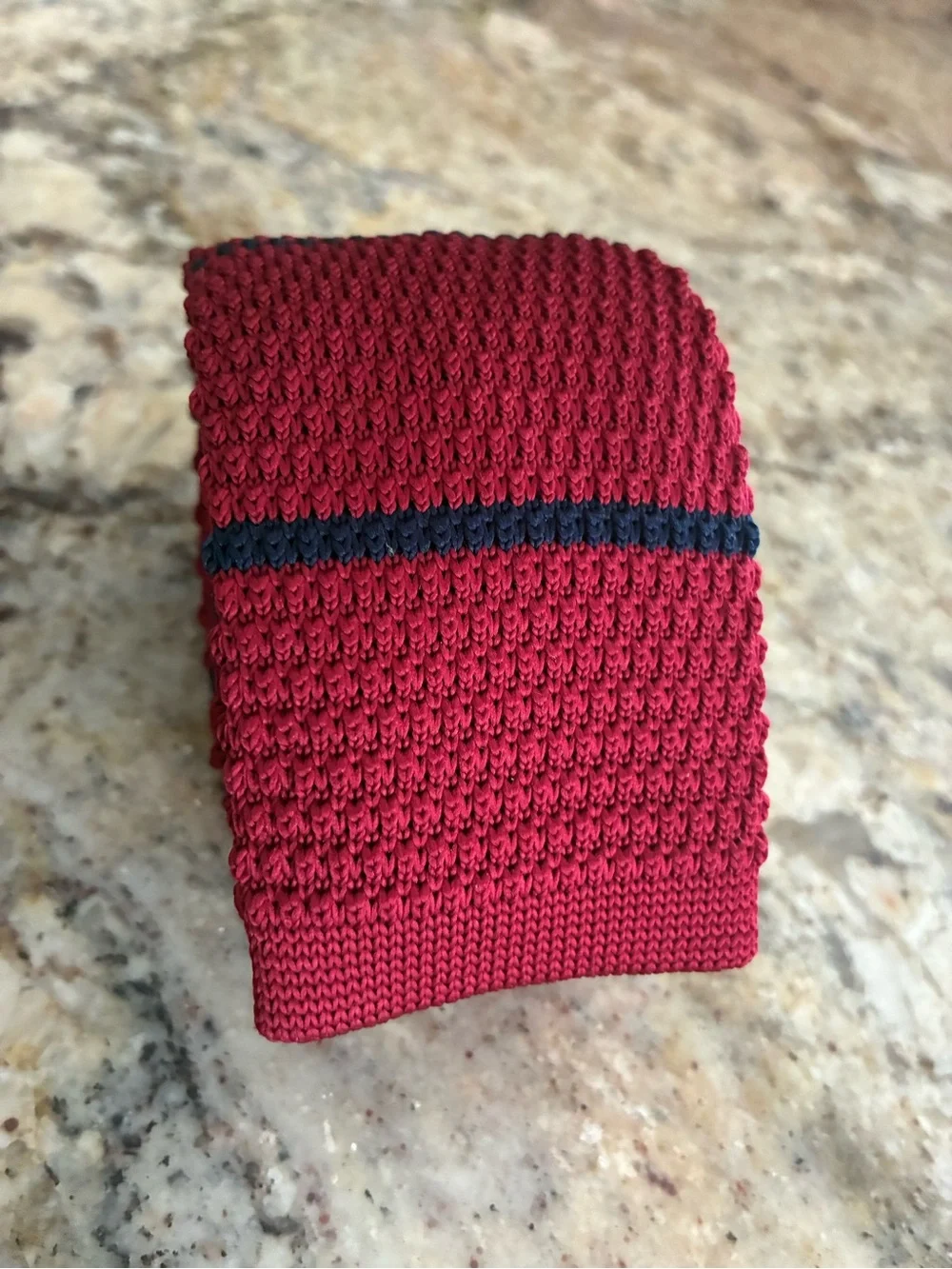 Men's knit square Red & navy blue Striped Tie, One Size Classic Length